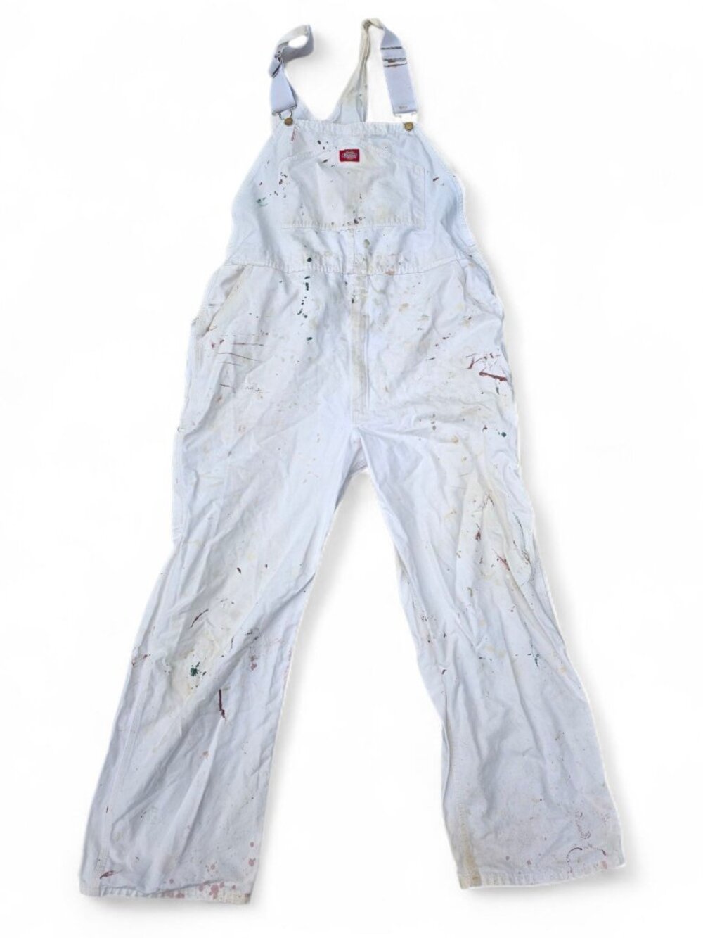 Distressed Dickies White Painter Overalls Mens 46x32 Dulux Paints Logo Paint